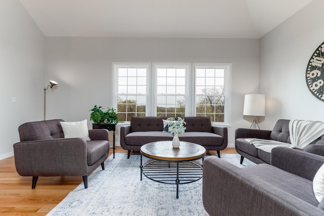 19 Stony Brook Rd, Brookfield, CT 06804 - living room with baseboards, light wood-style floors, and vaulted ceiling