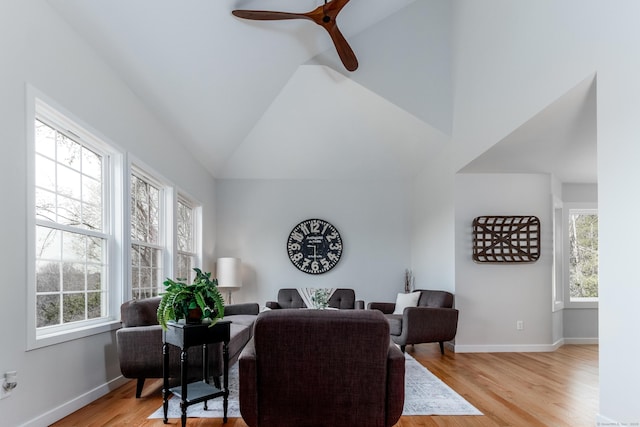 19 Stony Brook Rd, Brookfield, CT 06804 - living room featuring a wealth of natural light, light wood-type flooring, a ceiling fan, and vaulted ceiling