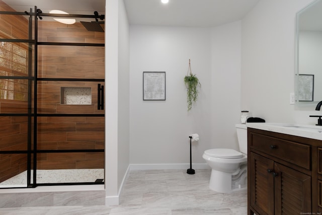 19 Stony Brook Rd, Brookfield, CT 06804 - full bath with vanity, toilet, a stall shower, marble finish floor, and baseboards