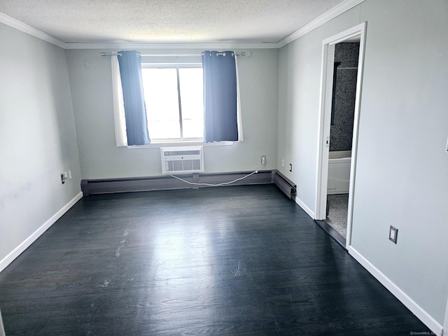 184 Pequot Ave Unit 406, New London, CT 06320 - spare room with a textured ceiling, baseboards, a wall mounted AC, dark wood-type flooring, and ornamental molding