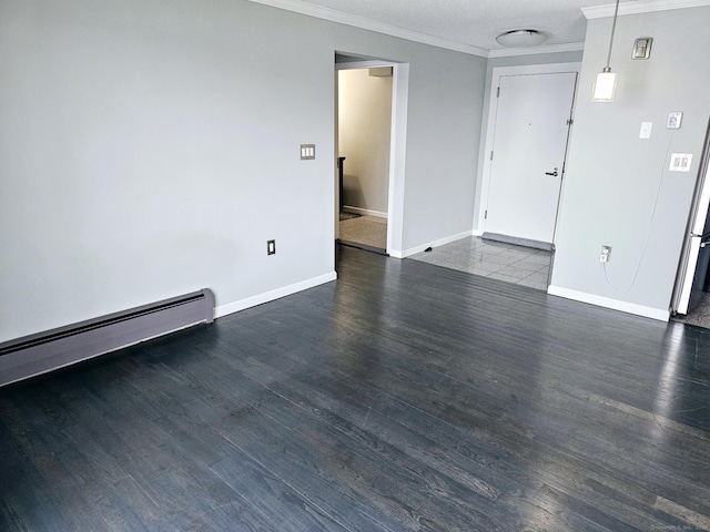 184 Pequot Ave Unit 406, New London, CT 06320 - empty room with baseboards, baseboard heating, dark wood-style flooring, and crown molding