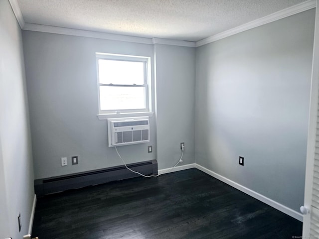 184 Pequot Ave Unit 406, New London, CT 06320 - spare room featuring a wall unit AC, baseboard heating, ornamental molding, and dark wood-style floors