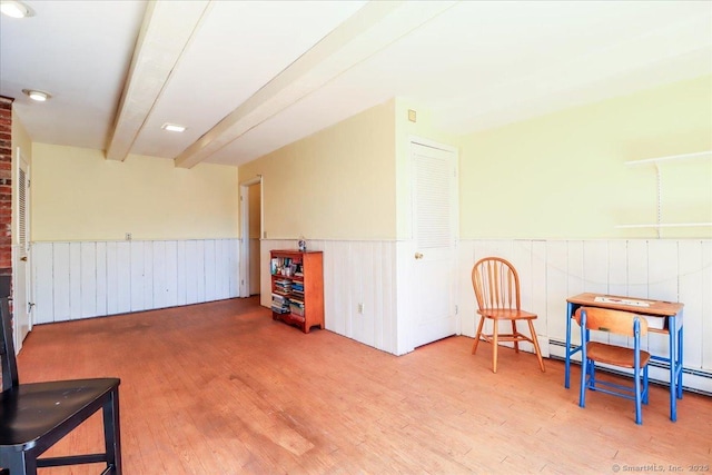 19 Fairchild Rd, Newtown, CT 06470 - sitting room featuring a wainscoted wall, wood finished floors, and beam ceiling