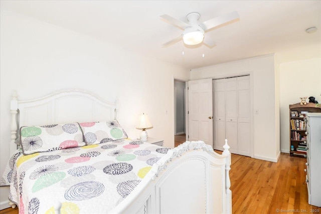 19 Fairchild Rd, Newtown, CT 06470 - bedroom featuring a ceiling fan, light wood-style floors, and a closet