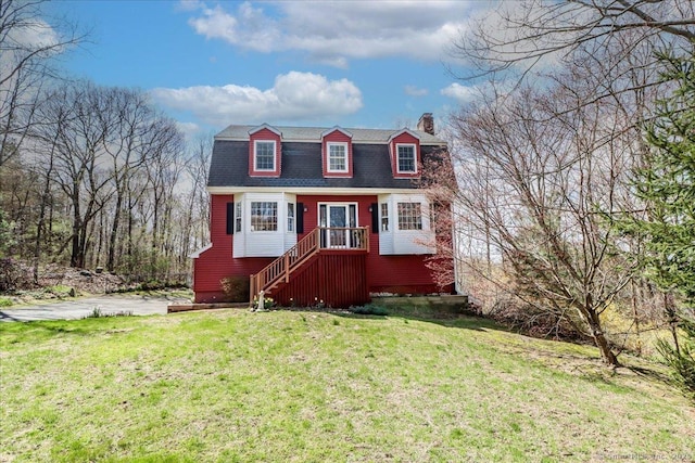 19 Fairchild Rd, Newtown, CT 06470 - colonial inspired home featuring a front lawn, a chimney, and roof with shingles