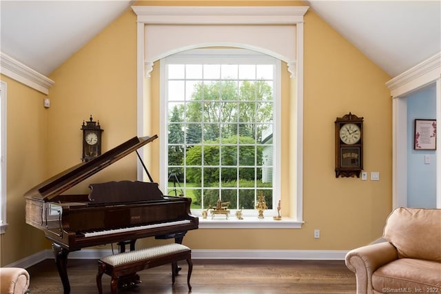 229 Umpawaug Rd, Redding, CT 06896 - sitting room with lofted ceiling, wood finished floors, and baseboards