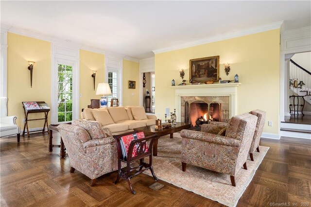 229 Umpawaug Rd, Redding, CT 06896 - living room with a premium fireplace and ornamental molding