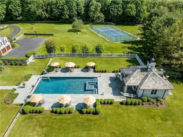 229 Umpawaug Rd, Redding, CT 06896 - view from above of property featuring a pool