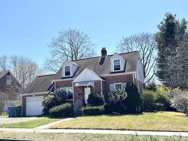 136 Oberlin Rd, Hamden, CT 06514 - new england style home featuring a chimney, an attached garage, brick siding, and a front yard
