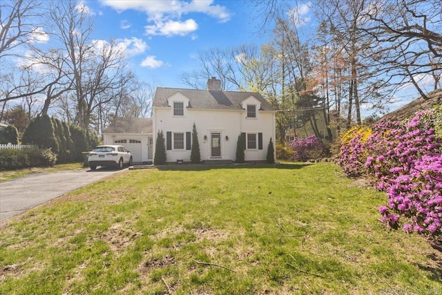116 Gaylord Dr, Waterbury, CT 06708 - french country style house featuring an attached garage, driveway, a chimney, and a front yard