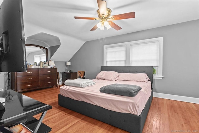 116 Gaylord Dr, Waterbury, CT 06708 - bedroom with ceiling fan, vaulted ceiling, wood finished floors, and baseboards