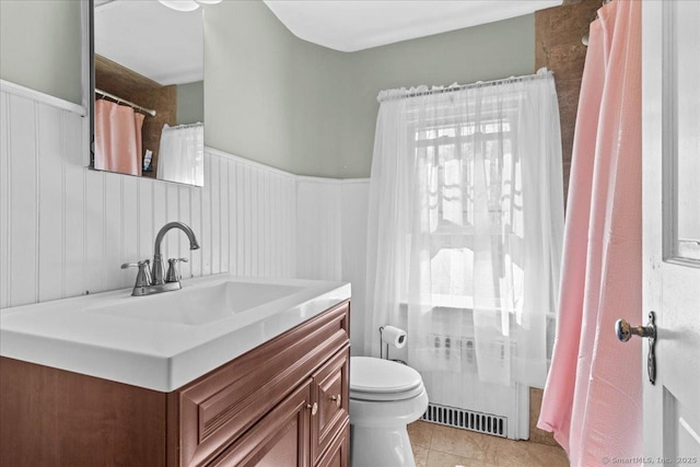 116 Gaylord Dr, Waterbury, CT 06708 - bathroom featuring wainscoting, vanity, toilet, tile patterned flooring, and visible vents