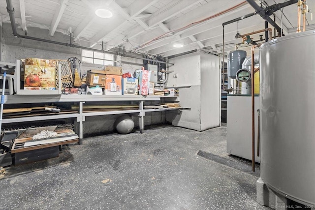 116 Gaylord Dr, Waterbury, CT 06708 - basement featuring a workshop area, a heating unit, and gas water heater
