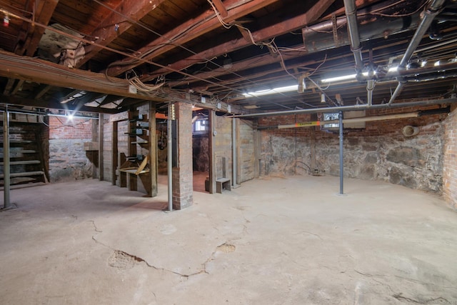 view of unfinished basement