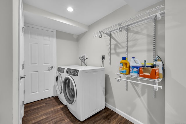 11 Botte Dr, West Haven, CT 06516 - washroom featuring washing machine and dryer, dark wood-style floors, recessed lighting, and baseboards