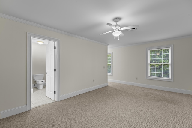 134 Sanford St Unit 4, Hamden, CT 06514 - spare room featuring crown molding, light carpet, baseboards, and a ceiling fan