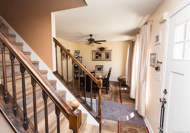 13 Damato Dr, Stonington, CT 06378 - foyer entrance featuring a ceiling fan, wood finished floors, a healthy amount of sunlight, and stairs