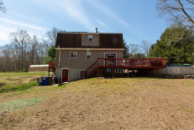 13 Damato Dr, Stonington, CT 06378 - back of house featuring a deck, a yard, a shingled roof, and stairs