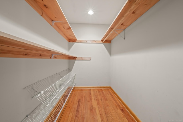 walk in closet with wood finished floors