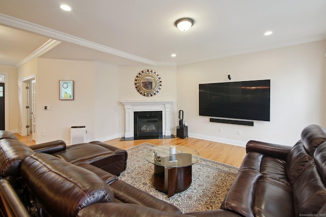 96 Damascus Rd, Branford, CT 06405 - living area featuring a fireplace with flush hearth, wood finished floors, baseboards, and recessed lighting
