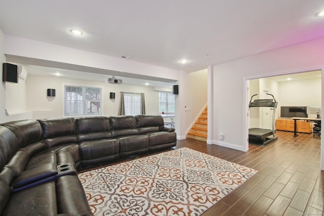96 Damascus Rd, Branford, CT 06405 - living area with stairway, baseboards, dark wood-style flooring, and recessed lighting