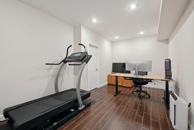 96 Damascus Rd, Branford, CT 06405 - workout room with baseboards, recessed lighting, and dark wood-type flooring
