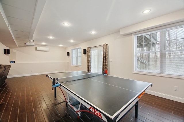 96 Damascus Rd, Branford, CT 06405 - rec room with recessed lighting, a wall mounted AC, wood finish floors, and baseboards