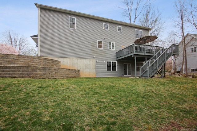 96 Damascus Rd, Branford, CT 06405 - rear view of house with stairway, a yard, and a deck