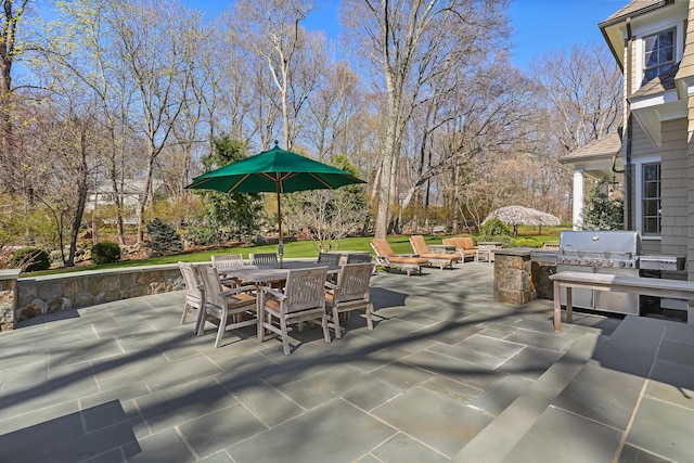 view of patio / terrace featuring outdoor dining space, an outdoor kitchen, and a grill