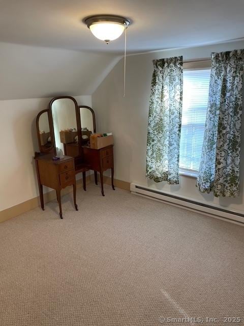 302 High St, Naugatuck, CT 06770 - office space featuring a baseboard heating unit, light carpet, baseboards, and lofted ceiling
