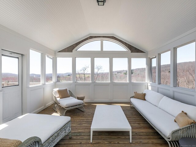293 Lake Rd, Warren, CT 06777 - sunroom with vaulted ceiling, outdoor lounge area, wood finished floors, and healthy amount of natural light