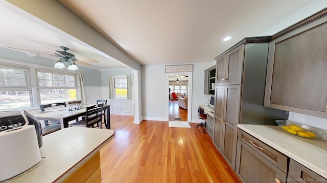 335 Paradise Ave, Hamden, CT 06514 - kitchen with a ceiling fan, light countertops, recessed lighting, and light wood-style flooring