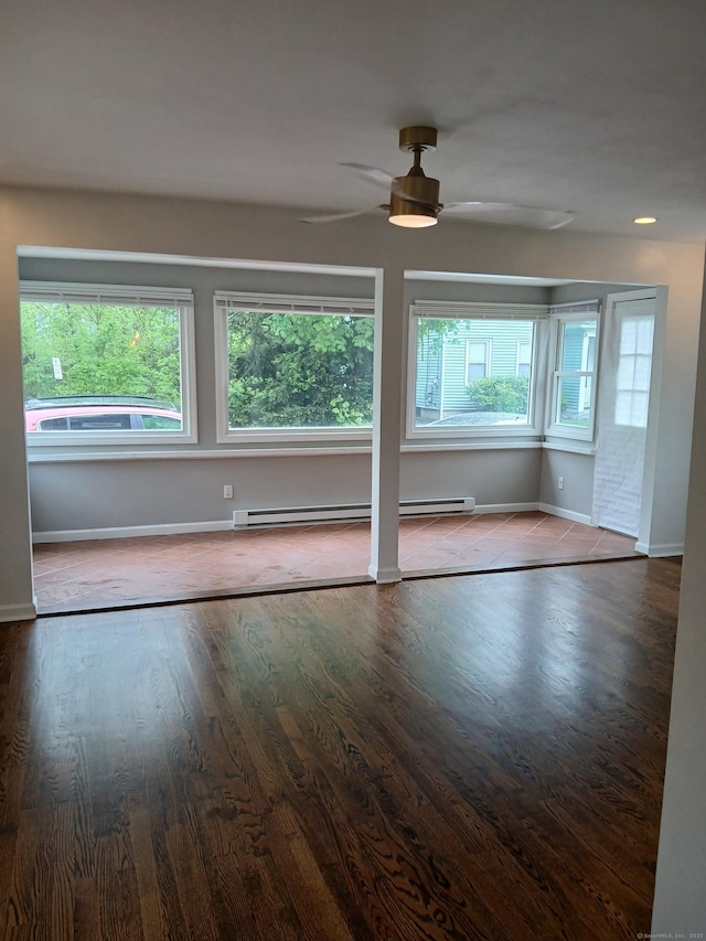 22 Bristol St, Wallingford, CT 06492 - spare room featuring wood finished floors, a ceiling fan, baseboards, a baseboard radiator, and recessed lighting