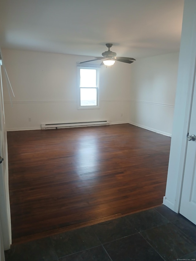 22 Bristol St, Wallingford, CT 06492 - spare room with a baseboard heating unit, dark wood-style flooring, baseboards, and a ceiling fan