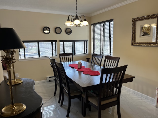 3699 Broadbridge Ave Unit 234, Stratford, CT 06614 - dining room featuring baseboard heating, baseboards, a wealth of natural light, and an inviting chandelier