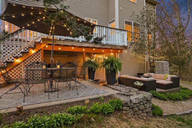 12 Canoe Brook Rd, Trumbull, CT 06611 - view of patio with an outdoor hangout area, outdoor dining area, stairs, and a balcony