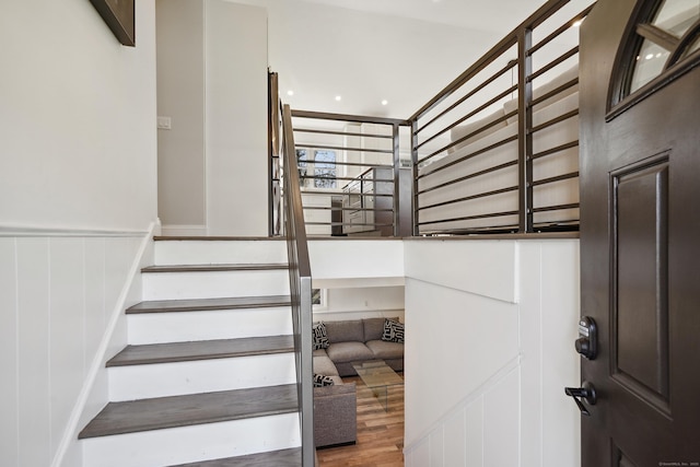 2 Benson Dr, Danbury, CT 06810 - stairs with a decorative wall and a wainscoted wall