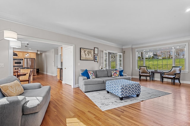 10 Granite Rd, New Milford, CT 06776 - living room featuring baseboards, ornamental molding, and light wood-style floors