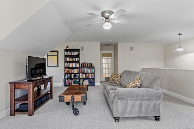 10 Granite Rd, New Milford, CT 06776 - living room with a ceiling fan, lofted ceiling, carpet floors, and baseboards