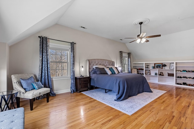 10 Granite Rd, New Milford, CT 06776 - bedroom with lofted ceiling, wood finished floors, visible vents, and a ceiling fan
