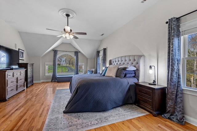 10 Granite Rd, New Milford, CT 06776 - bedroom with lofted ceiling, a ceiling fan, light wood finished floors, and baseboards