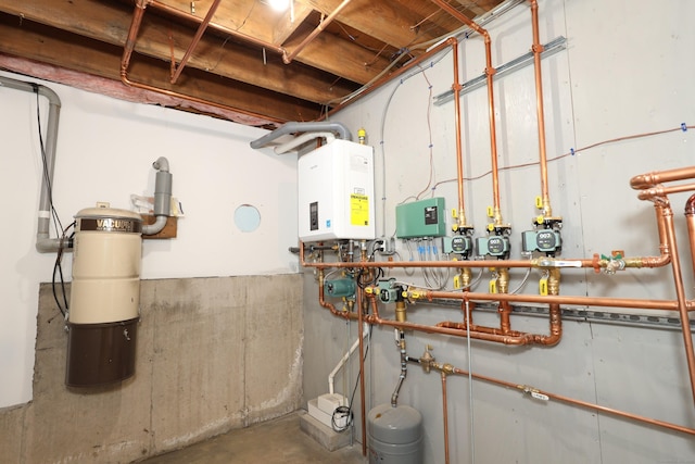 utility room featuring water heater