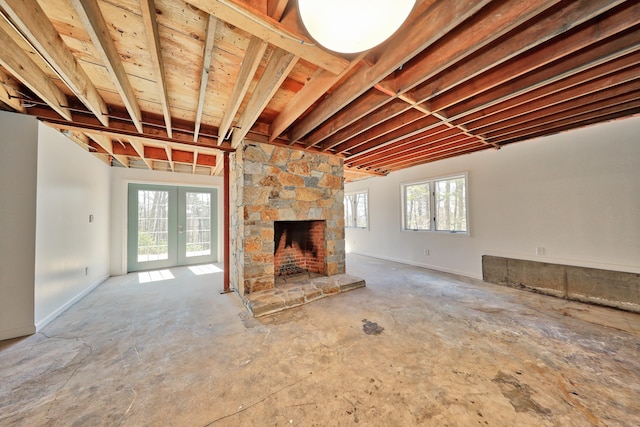 254 Wright Rd, Canton, CT 06019 - unfurnished living room featuring a fireplace and concrete floors