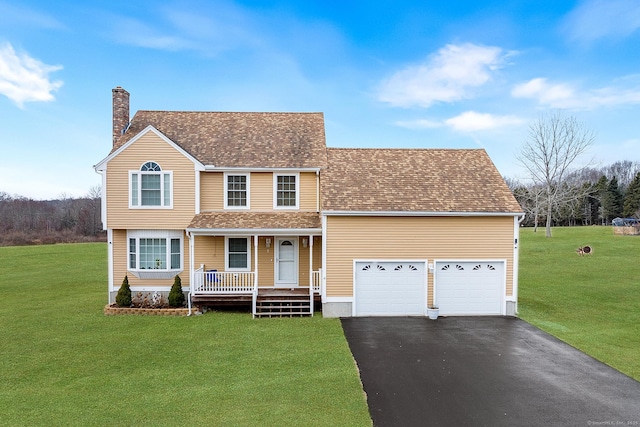 2 Lexington Trl, Salem, CT 06420 - traditional-style home with a chimney, a front lawn, driveway, a porch, and a garage