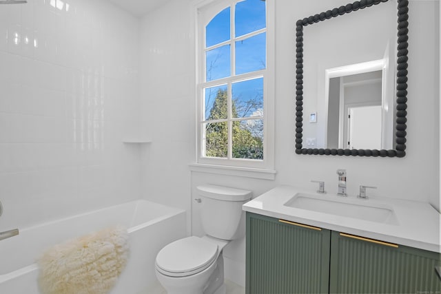 full bath with vanity, shower / bathtub combination, and toilet
