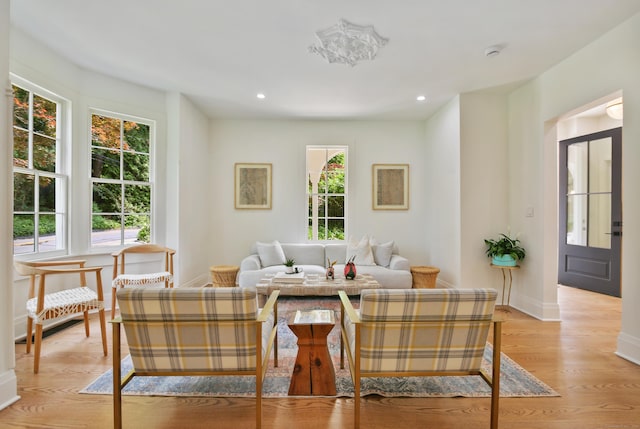 66 Seminary St, New Canaan, CT 06840 - living room with plenty of natural light, light wood-style floors, and recessed lighting