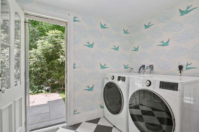 66 Seminary St, New Canaan, CT 06840 - laundry room with washer and clothes dryer and tile patterned floors