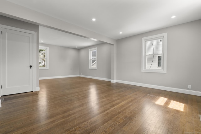 449 High St, Fairfield, CT 06824 - spare room featuring baseboards, dark wood-style flooring, and recessed lighting