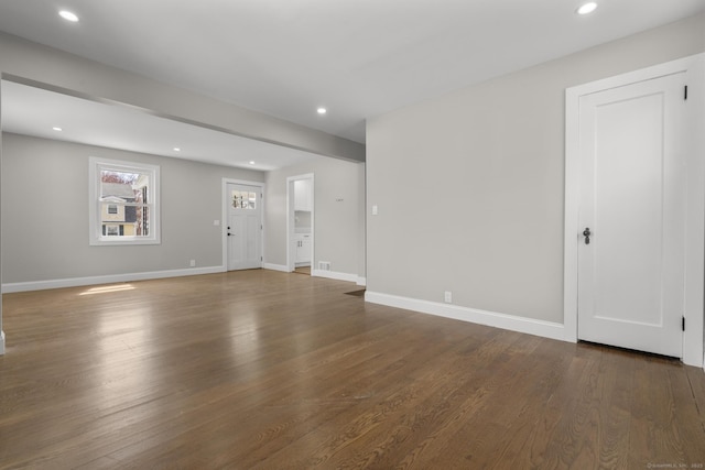 449 High St, Fairfield, CT 06824 - unfurnished living room with baseboards, wood finished floors, and recessed lighting