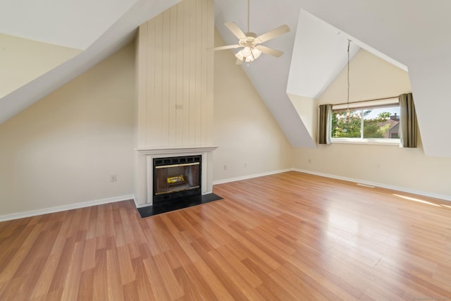 72 Montoya Dr Unit 72, Branford, CT 06405 - unfurnished living room with a fireplace with flush hearth, baseboards, a ceiling fan, and light wood finished floors
